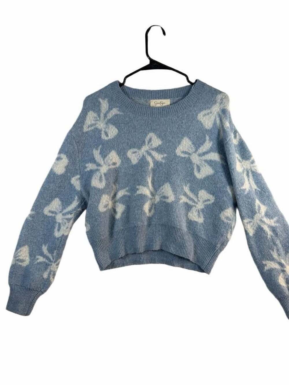 Jessica Simpson Bow Sweater Size M Blue White Knit